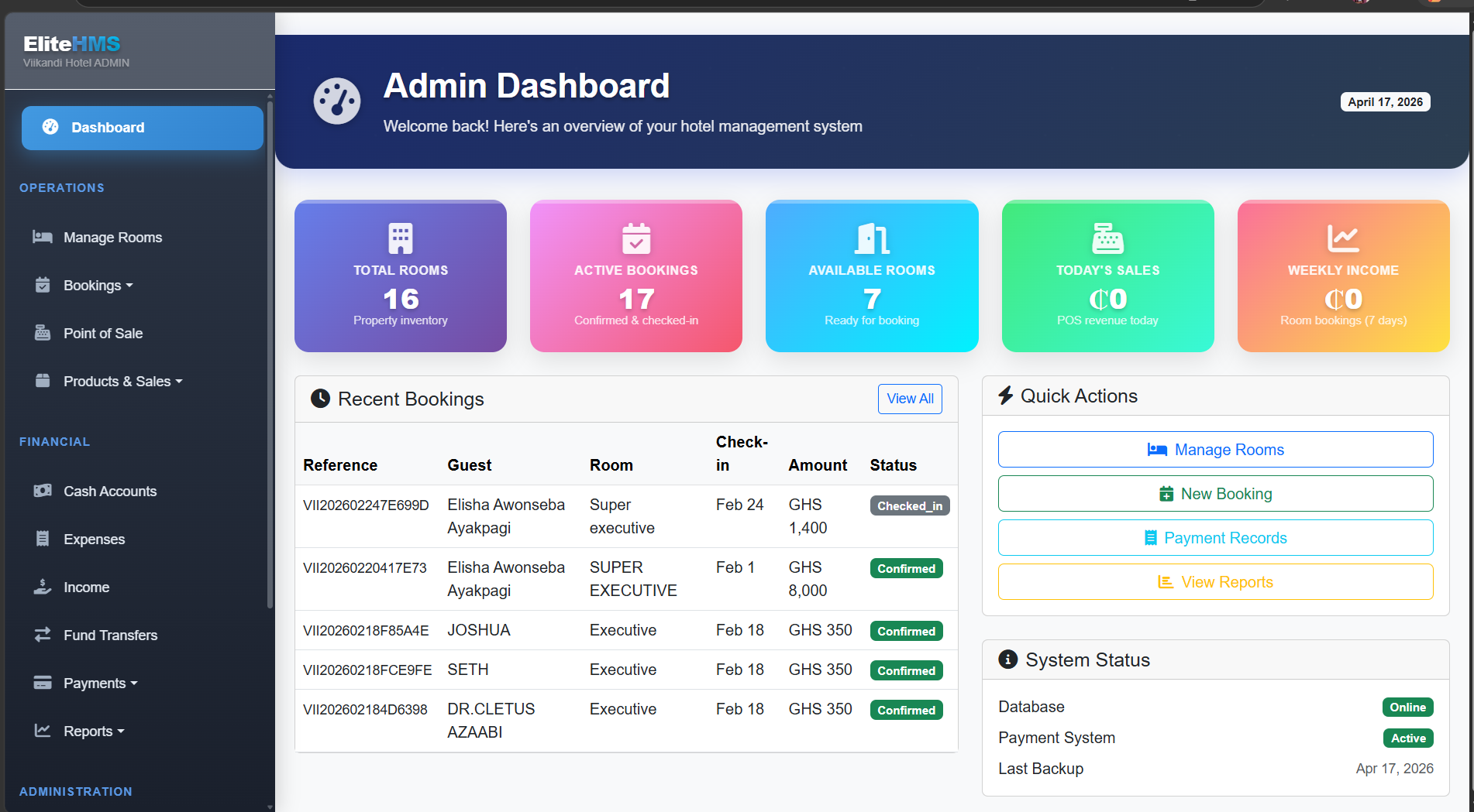 EliteHMS System Screenshot